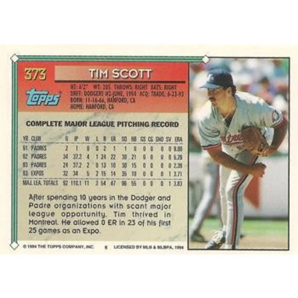 1994 Topps Tim Scott # 373 Montreal Expos